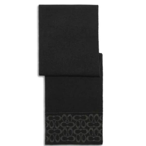 COACH WOOL SCARF BLACK SIGNATURE OBLONG - Picture 1 of 2